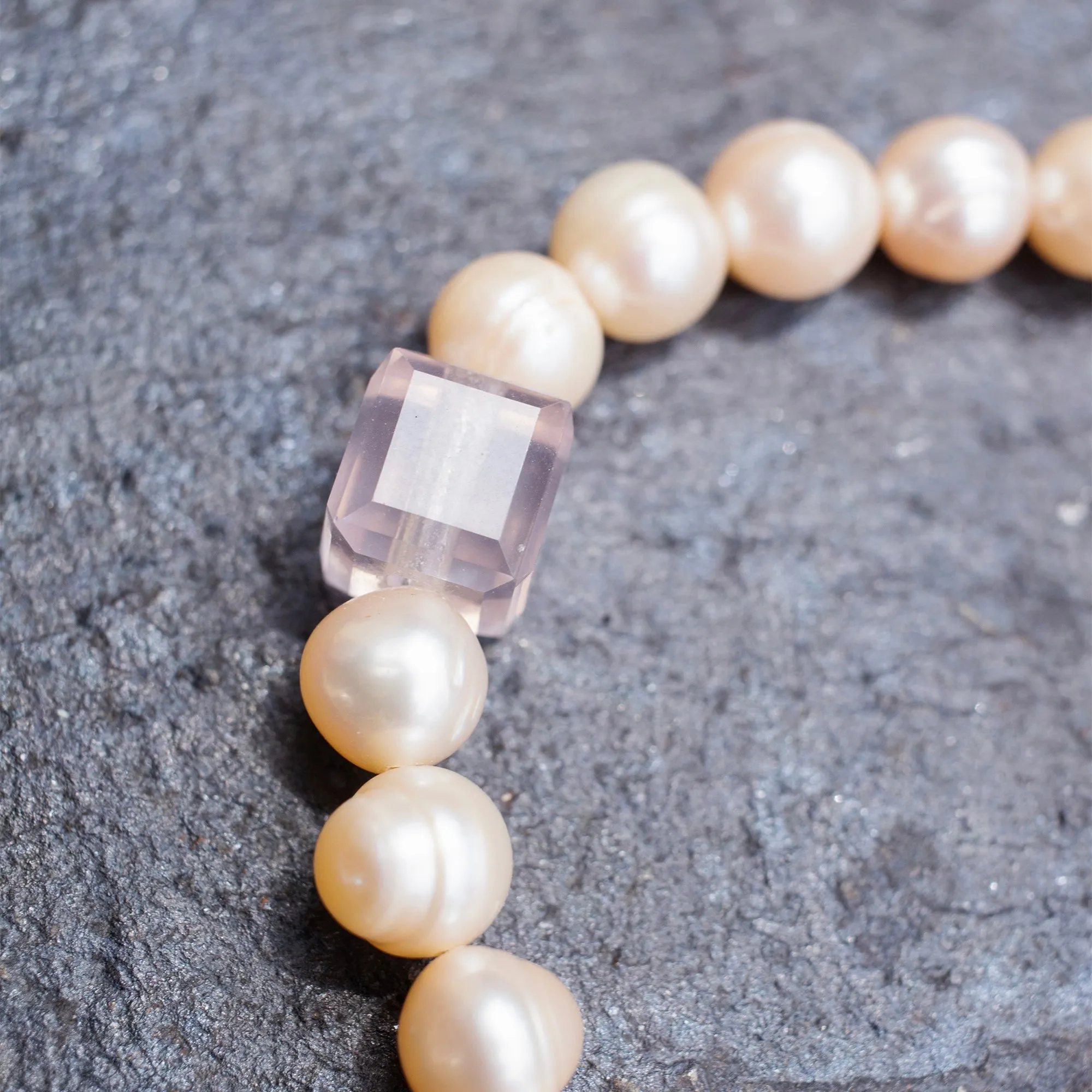 Rose Quartz Cube on Rose Pearls necklace