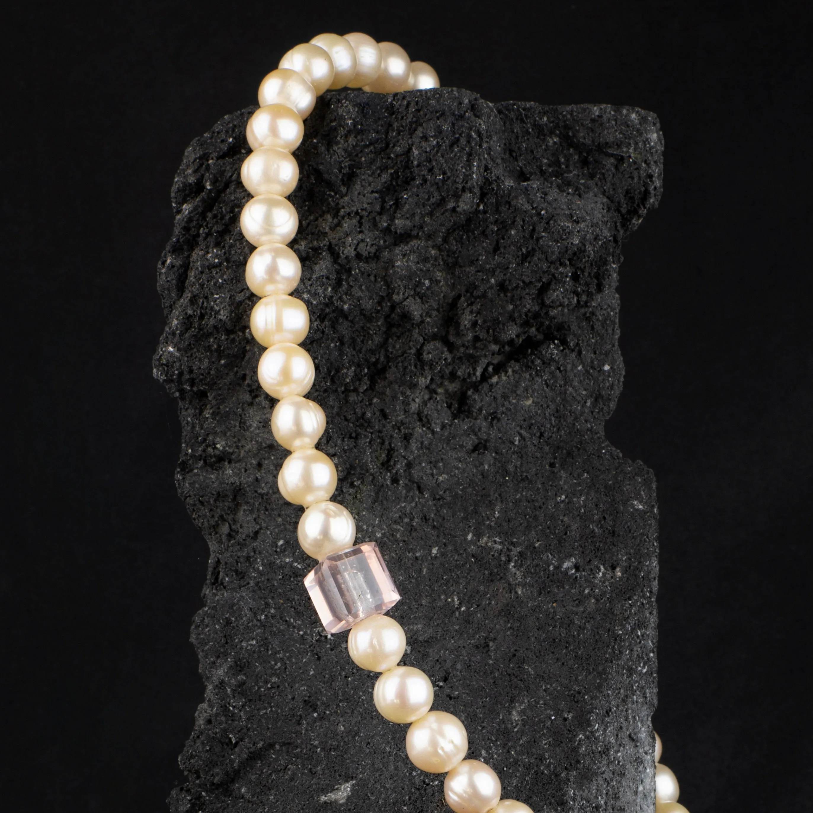 Rose Quartz Cube on Rose Pearls necklace