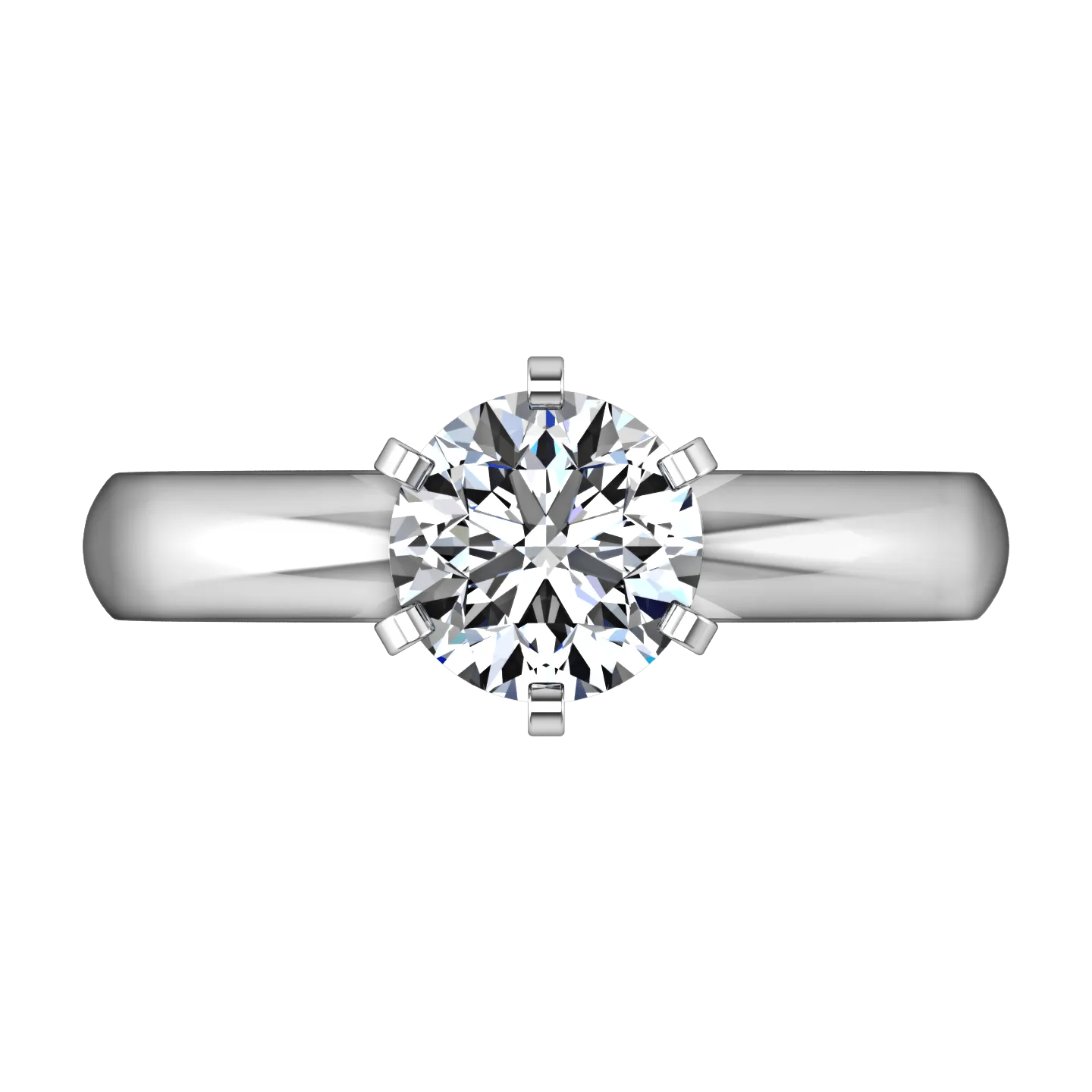 Round Diamond Solitaire Engagement Ring Wide Classic 6 Prong 14K White Gold