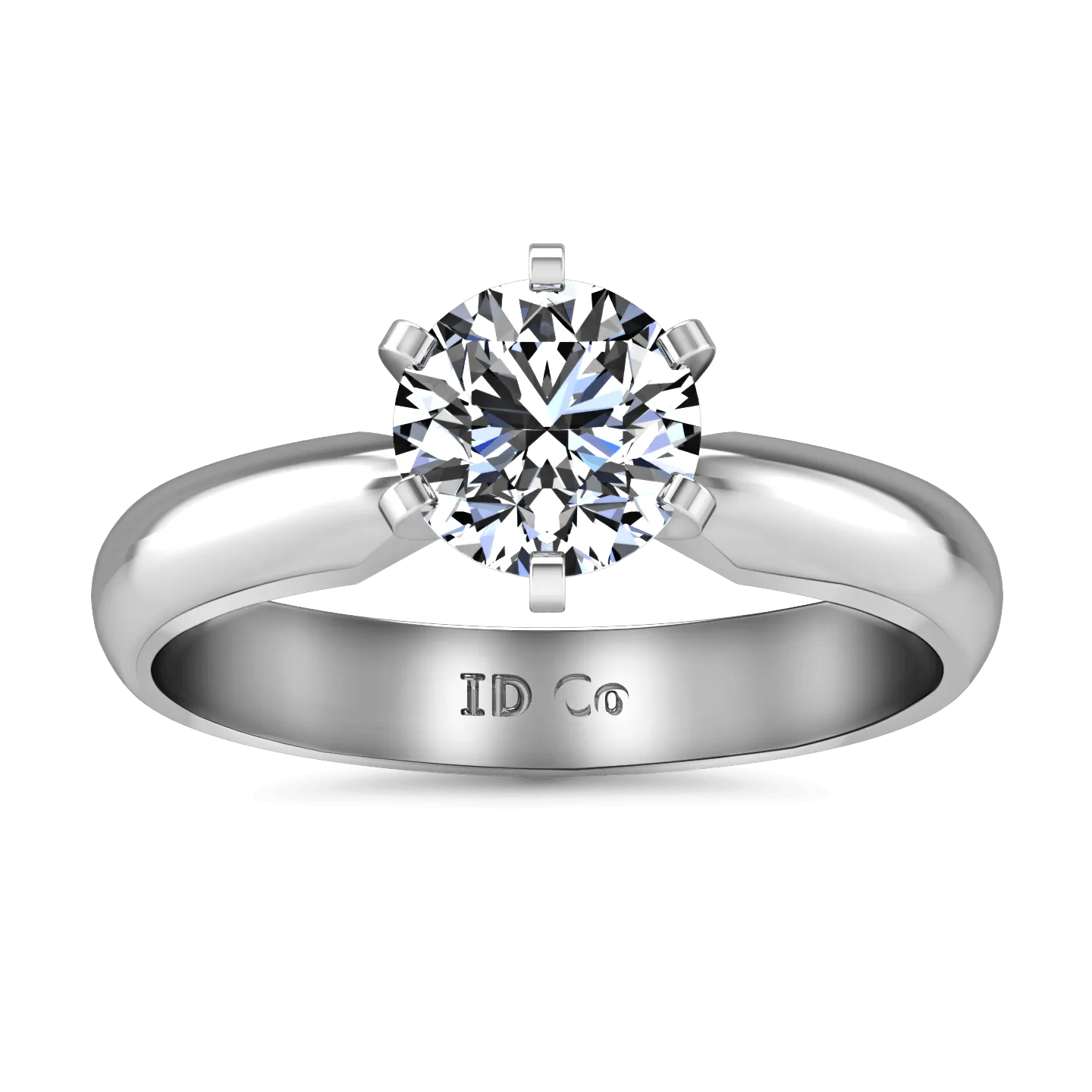 Round Diamond Solitaire Engagement Ring Wide Classic 6 Prong 14K White Gold