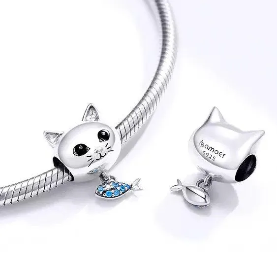 Silver Cat Head Charm