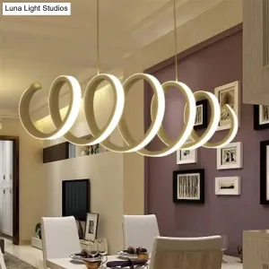 Sleek White LED Spiral Pendant Light for Minimalistic Dining Room Décor