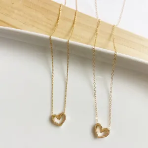 Sliding Heart Charm Necklace in Gold (17inches or adjustable length