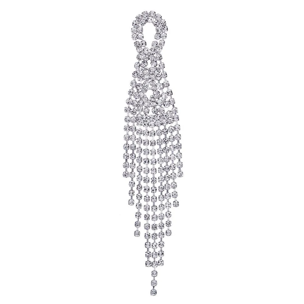 Sparkling Bridal Wedding Party Prom Rhinestone Tassel Long Dangle Drop Large Statement Earrings