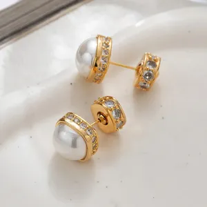 VAIGE Elegant Geometric Pearl Studs