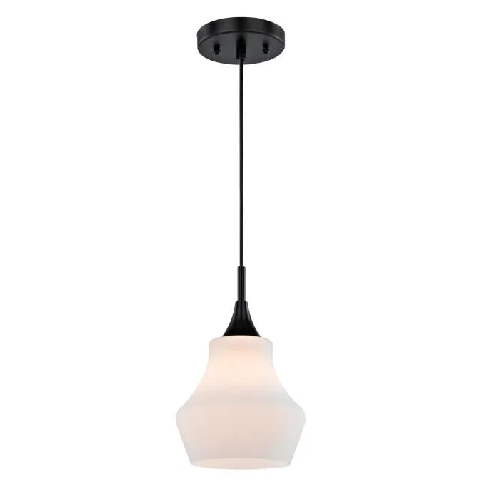 Westinghouse 6309500 1 Light Mini Pendant Matte Black Finish with Frosted Opal Glass