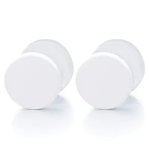 White Circle Stud Earrings Men Women | Steel Cheater Fake Ear Plugs Gauges | Illusion Tunnel | Wide:10mm | 2pcs 6-12mm