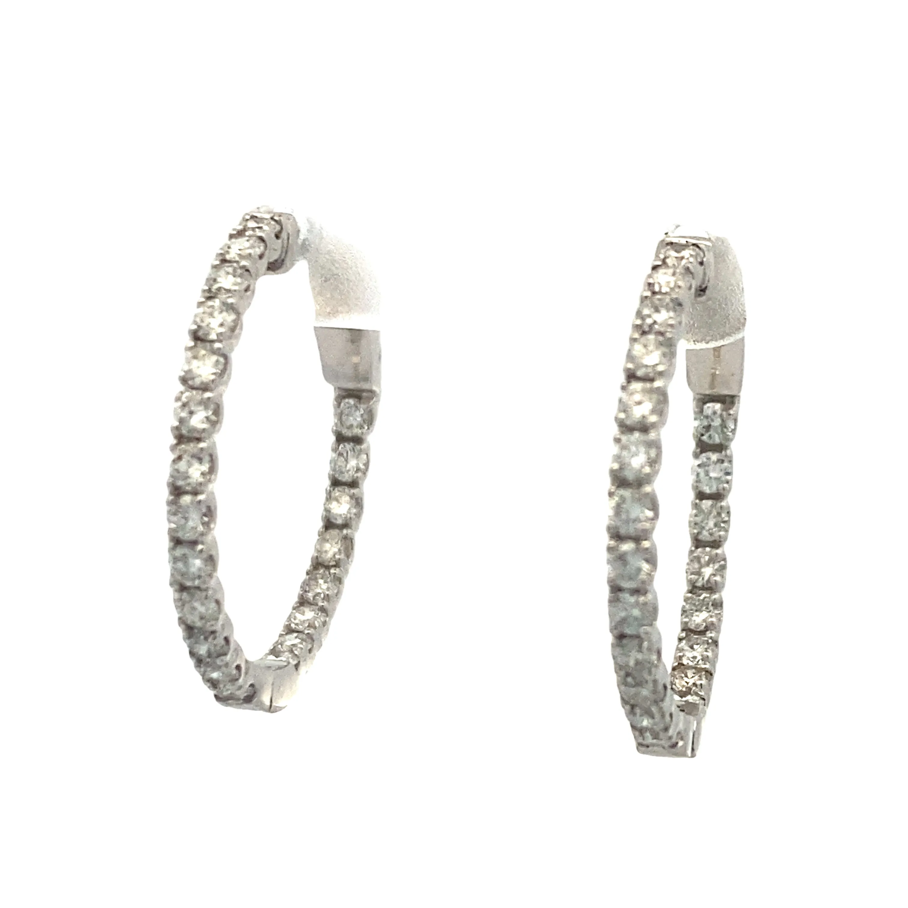 White Gold 1CTW Diamond In-Out Hoop Earrings