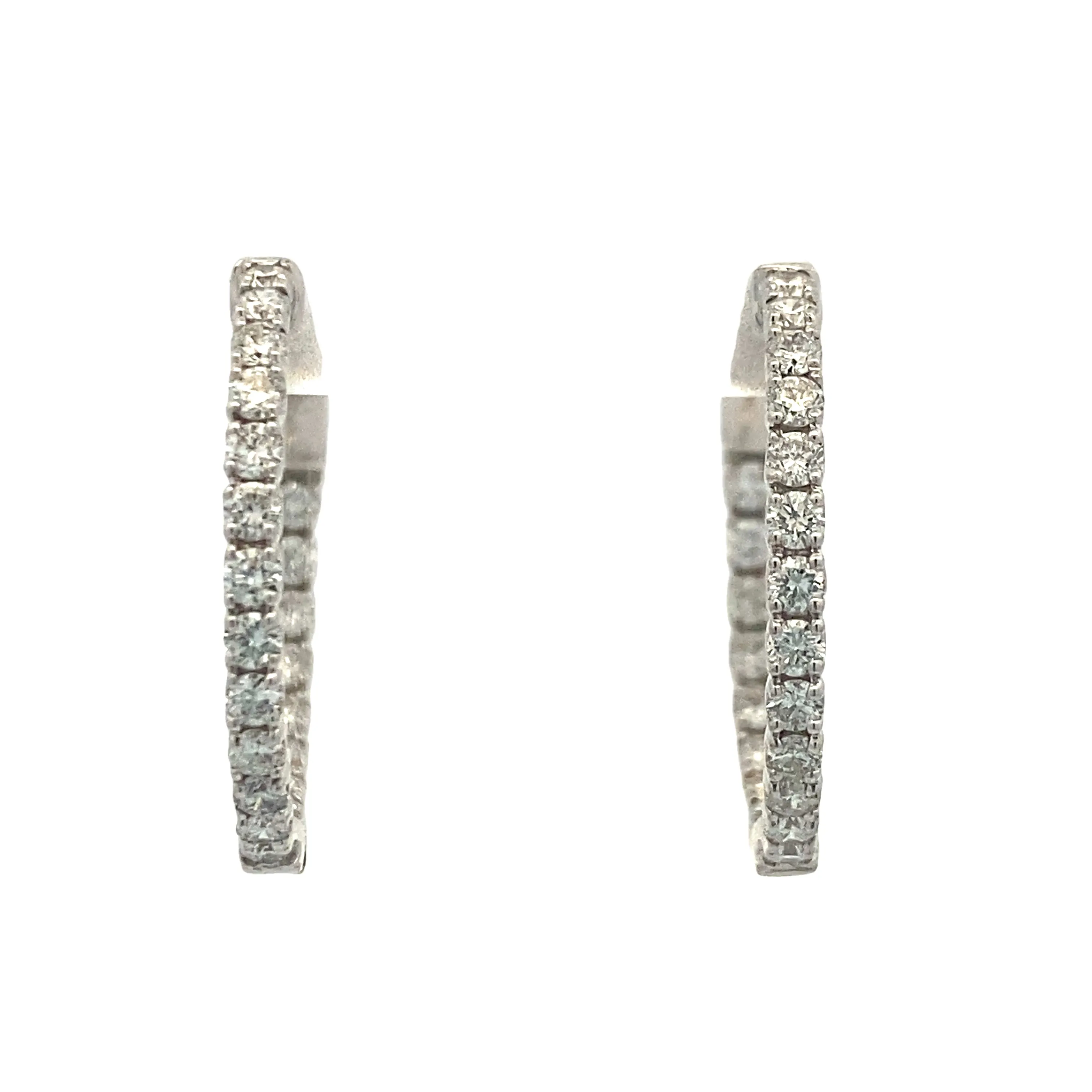 White Gold 1CTW Diamond In-Out Hoop Earrings