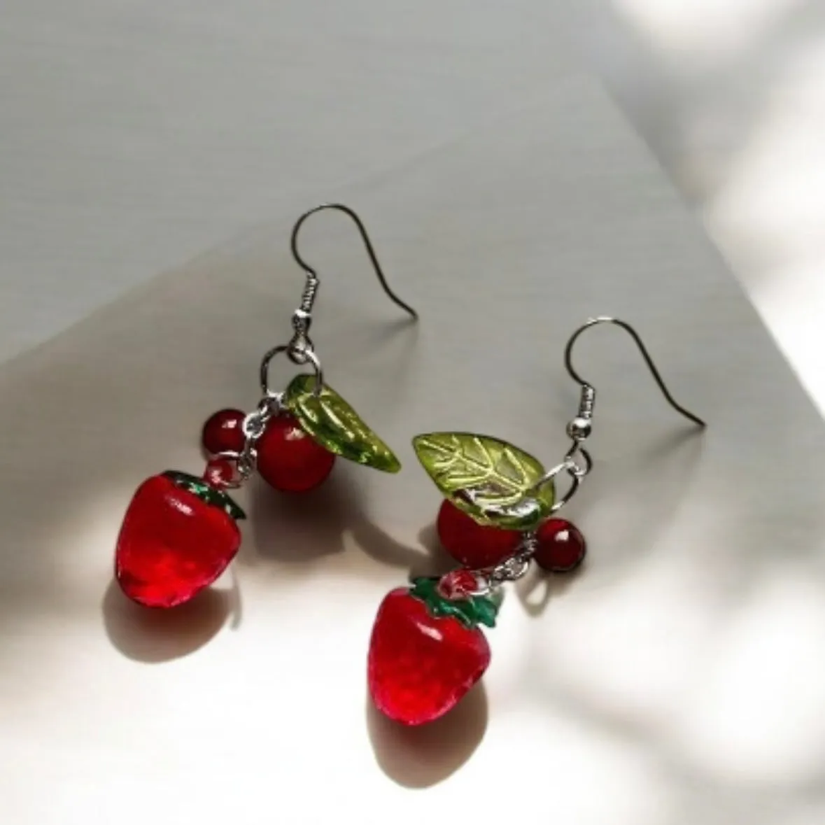 Y2K - 3D red cherry or lemon dangle earrings | fruits dangle earrings | minimalist statement | cute y2k kawaii earrings | burgundy red cherry petals