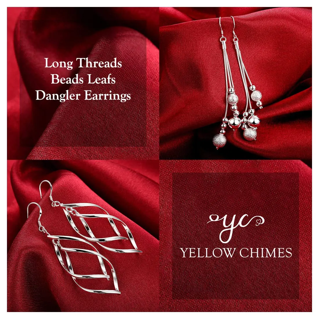 Yellow Chimes Danglers Earrings Combo for Women | Silver Earrings for Girls | Fashion Women Earrings | 2 Pair Long Earrings Combo | Birthday Gift For Girls Anniversary Gift for Wife